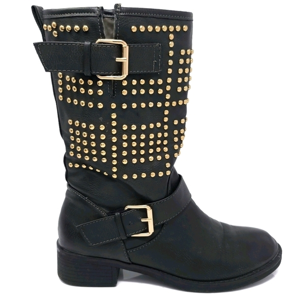 JustFAB ABIGAIL Studded Pleather Boots Size 6.5 - Picture 1 of 8